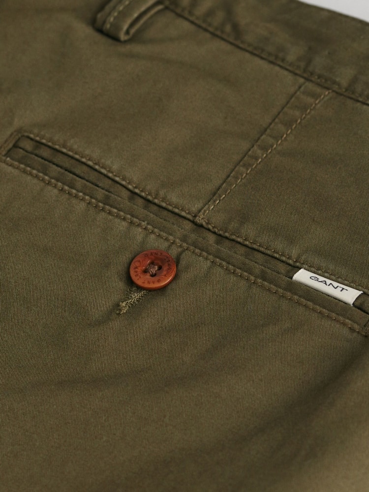GANT Green 100% Cotton Slim Twill Shorts - Image 4 of 4