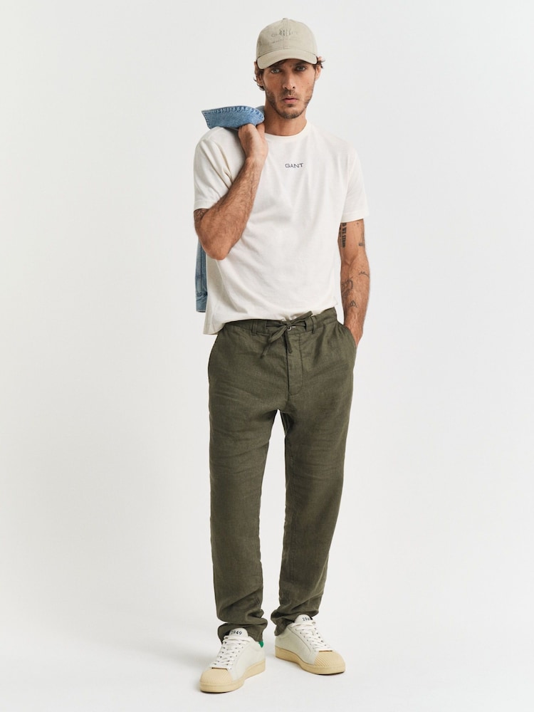 GANT Green 100% Cotton Relaxed Linen Trousers - Image 1 of 5