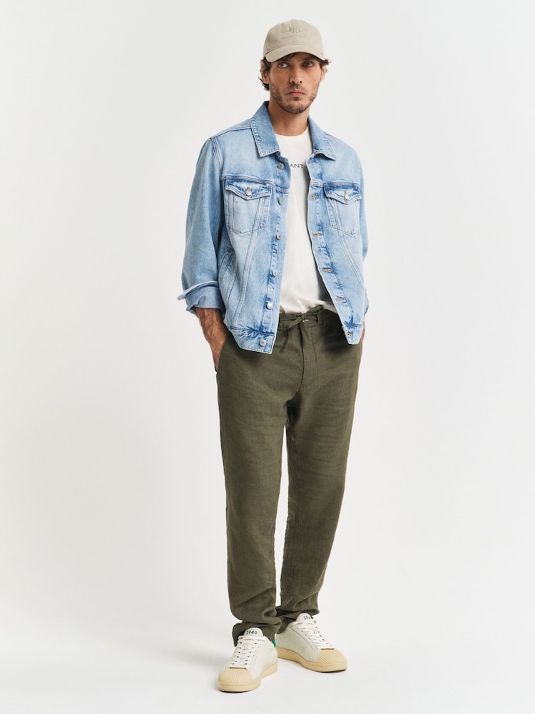 GANT Green 100% Cotton Relaxed Linen Trousers - Image 4 of 5