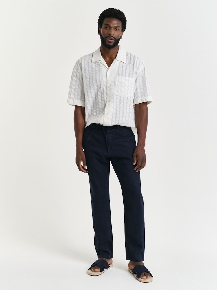 GANT Blue 100% Cotton Relaxed Linen Trousers - Image 1 of 5
