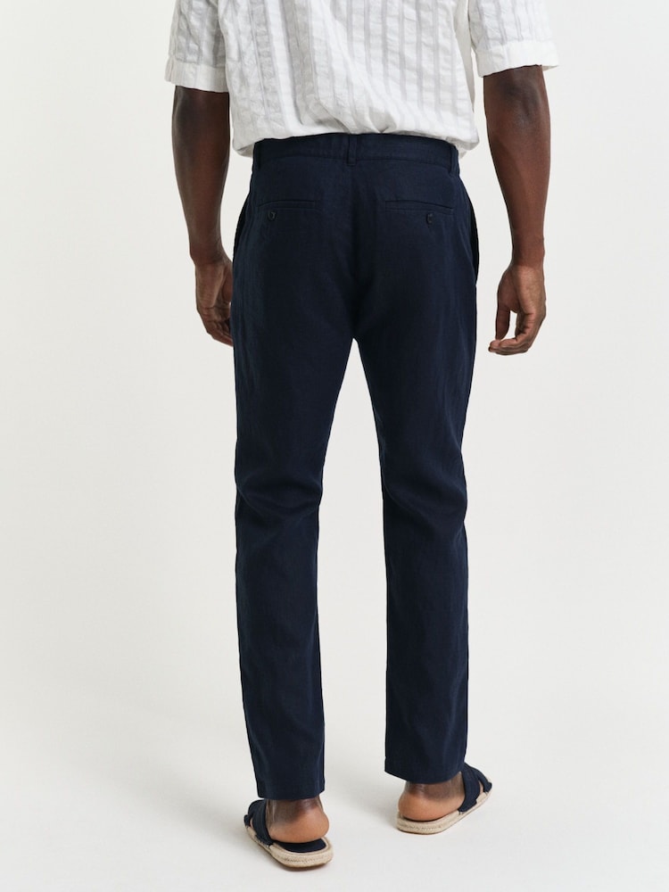 GANT Blue 100% Cotton Relaxed Linen Trousers - Image 2 of 5