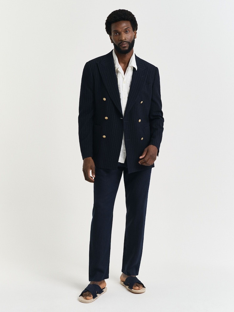 GANT Blue 100% Cotton Relaxed Linen Trousers - Image 3 of 5