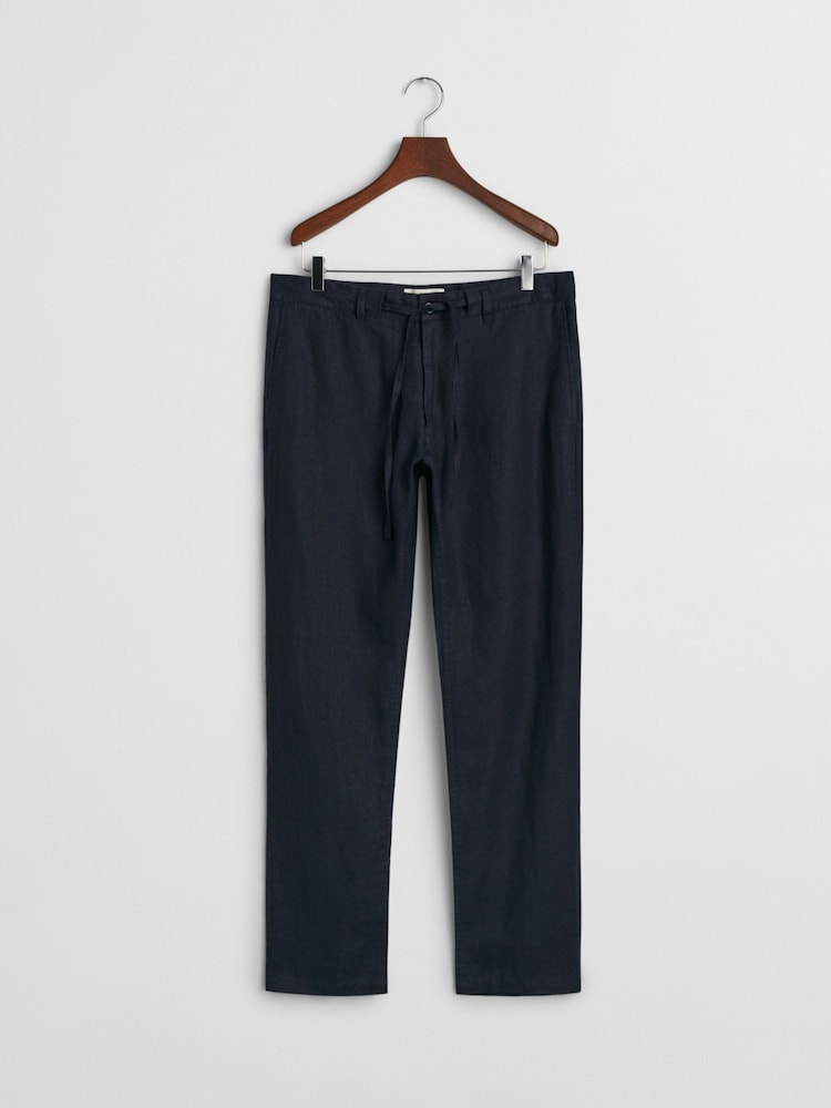 GANT Blue 100% Cotton Relaxed Linen Trousers - Image 4 of 5