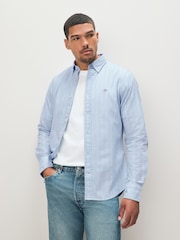 GANT Blue 100% Cotton Stretch Slim Fit Striped Oxford Shirt - Image 1 of 2