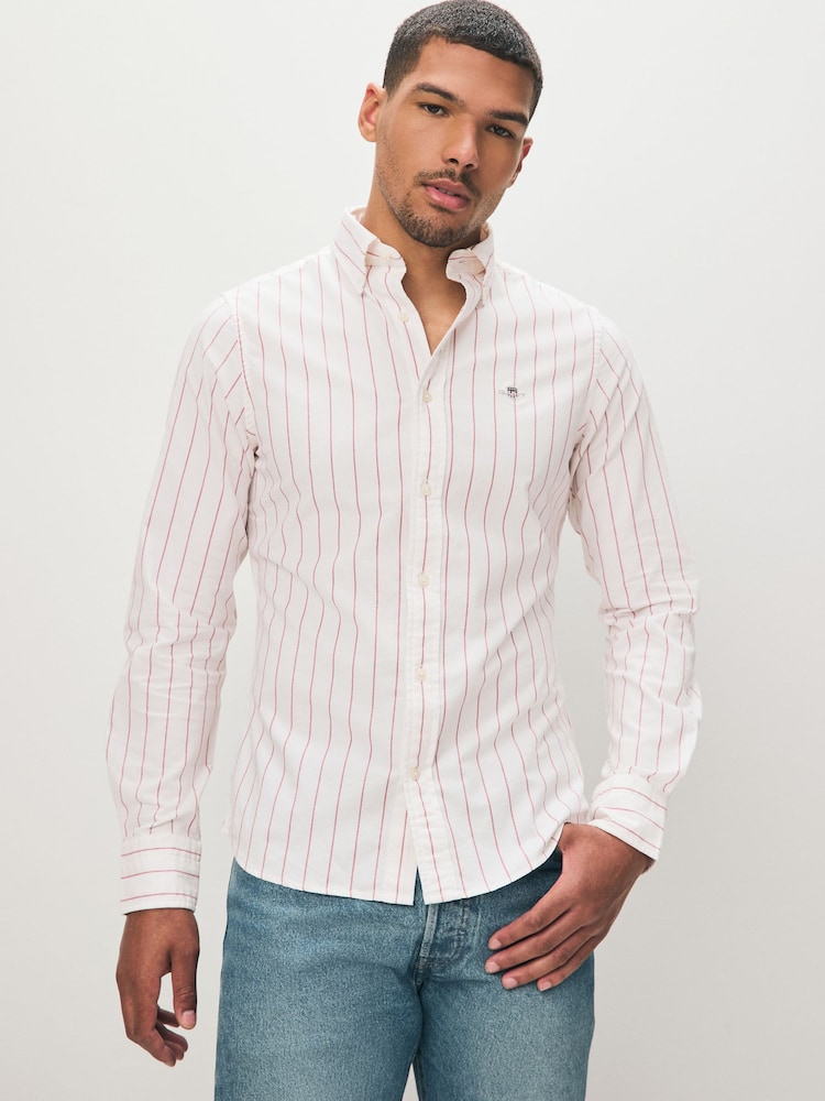 GANT White 100% Cotton Stretch Slim Fit Striped Oxford Shirt - Image 1 of 1