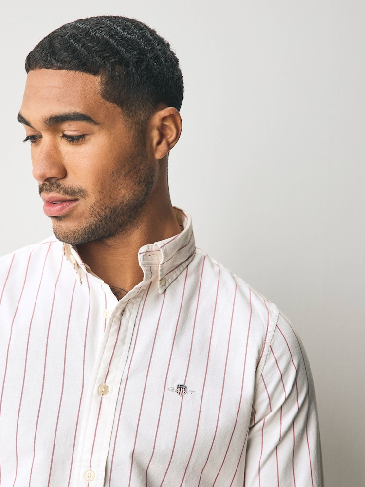 GANT White 100% Cotton Stretch Slim Fit Striped Oxford Shirt - Image 4 of 9