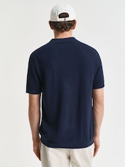 GANT Navy 100% Cotton Short Sleeve Micro Textured Polo Shirt - Image 2 of 5