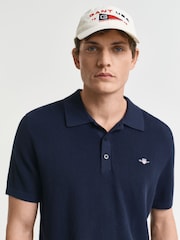 GANT Navy 100% Cotton Short Sleeve Micro Textured Polo Shirt - Image 3 of 5