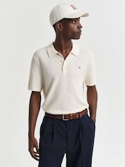 GANT Cream 100% Cotton Short Sleeve Micro Textured Polo Shirt - Image 1 of 5