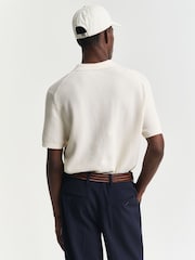 GANT Cream 100% Cotton Short Sleeve Micro Textured Polo Shirt - Image 2 of 5