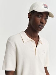 GANT Cream 100% Cotton Short Sleeve Micro Textured Polo Shirt - Image 4 of 5
