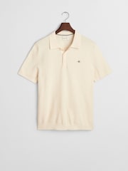 GANT Cream 100% Cotton Short Sleeve Micro Textured Polo Shirt - Image 5 of 5