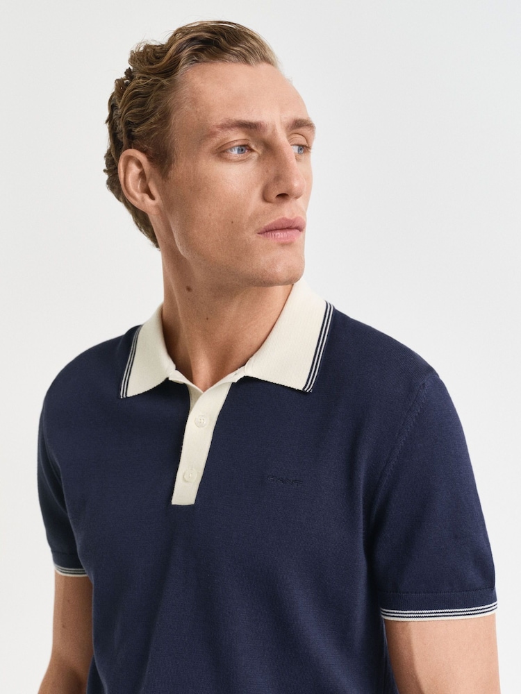 GANT Navy 100% Cotton Short Sleeve Modal Blend Polo Shirt - Image 4 of 5