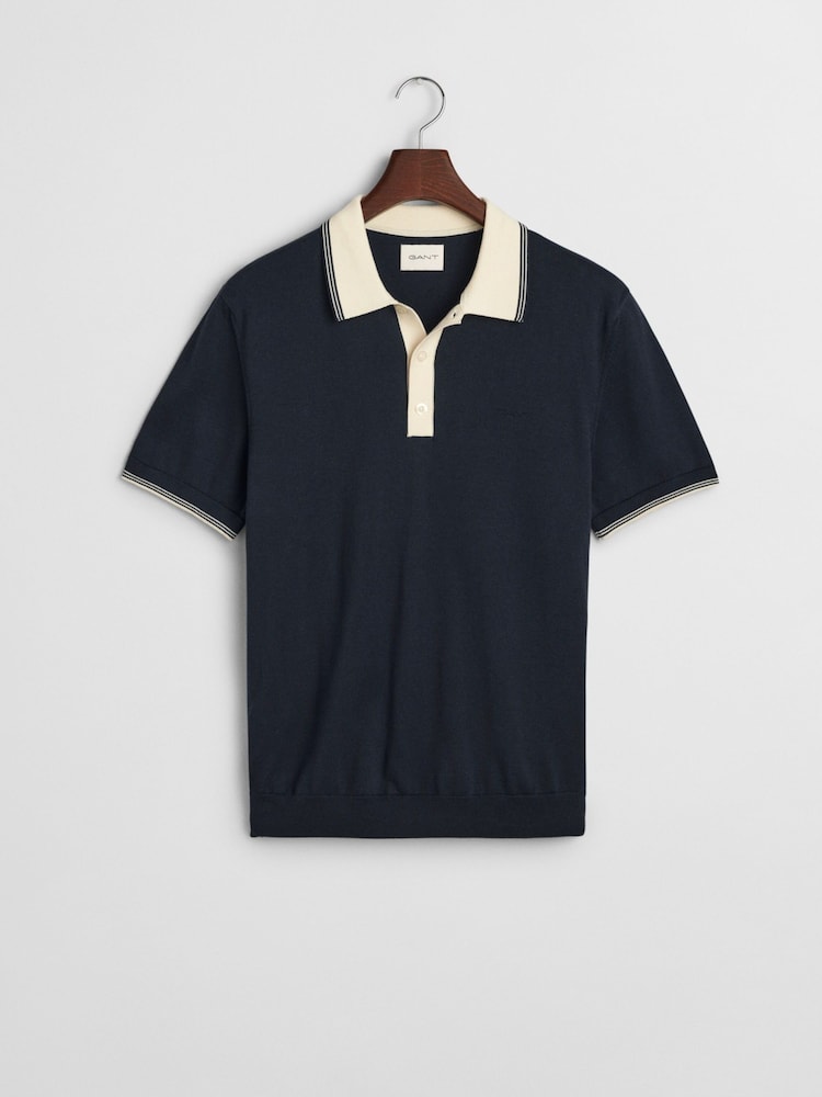 GANT Navy 100% Cotton Short Sleeve Modal Blend Polo Shirt - Image 5 of 5 GANT Navy 100% Cotton Short Sleeve Modal Blend Polo Shirt - Image 5 of 5