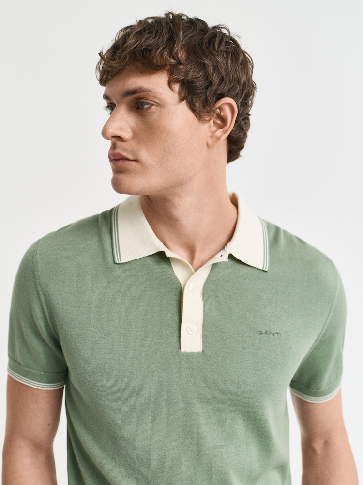 GANT Green 100% Cotton Short Sleeve Modal Blend Polo Shirt - Image 4 of 5