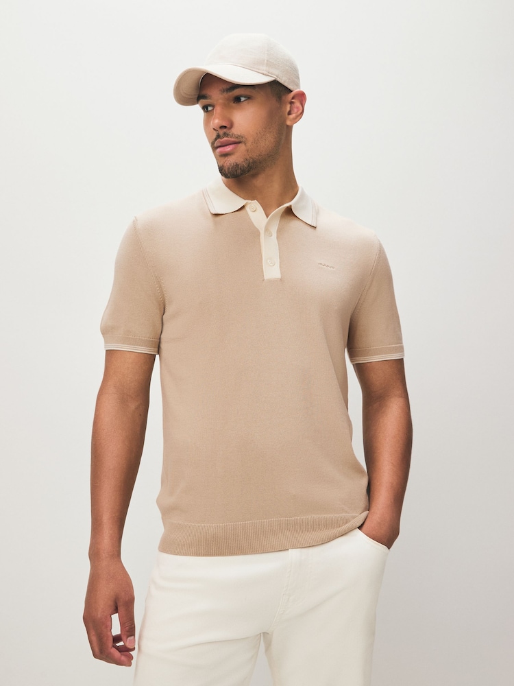 GANT Brown 100% Cotton Short Sleeve Modal Blend Polo Shirt - Image 1 of 7