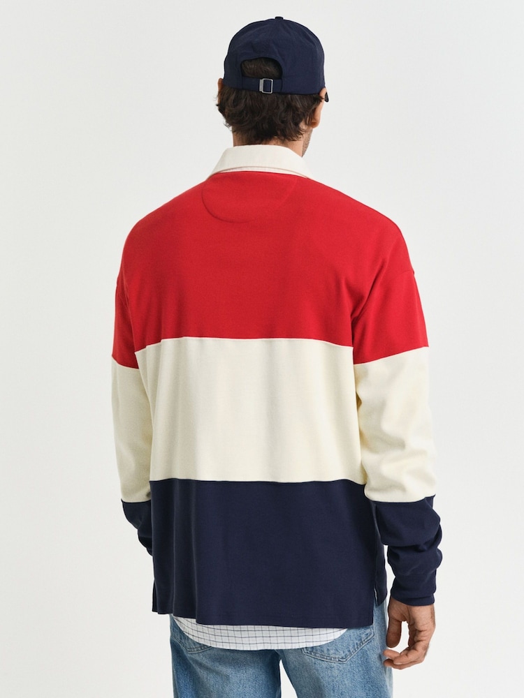 GANT Red Blocked Heavy 100% Cotton Rugby Shirt - Image 2 of 5 GANT Red Blocked Heavy 100% Cotton Rugby Shirt - Image 2 of 5