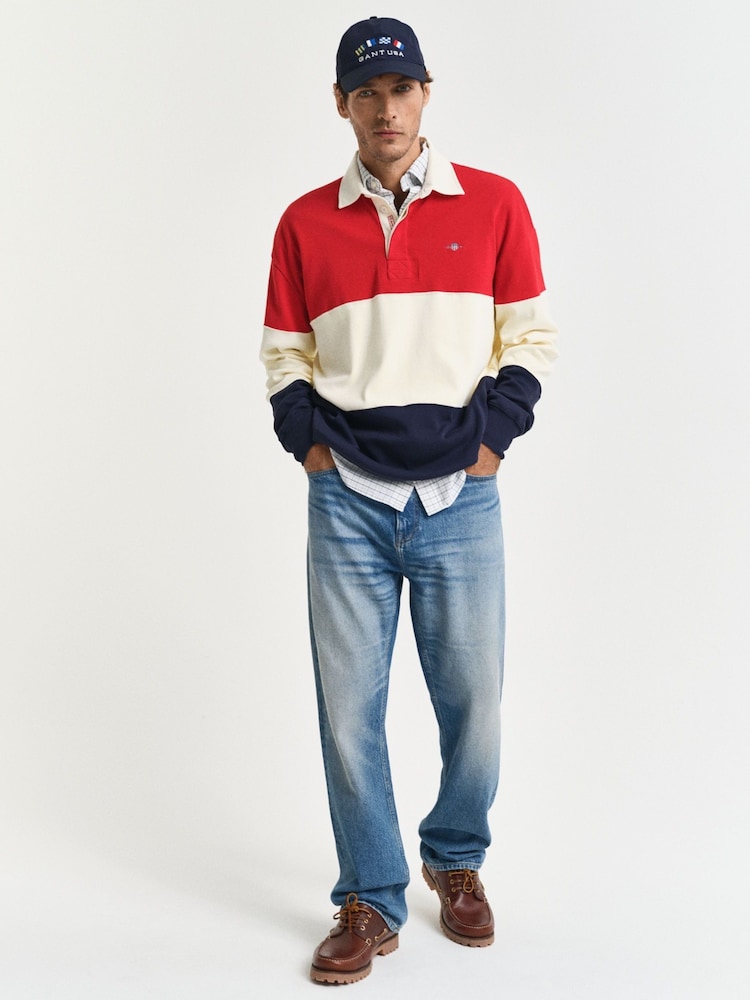 GANT Red Blocked Heavy 100% Cotton Rugby Shirt - Image 3 of 5