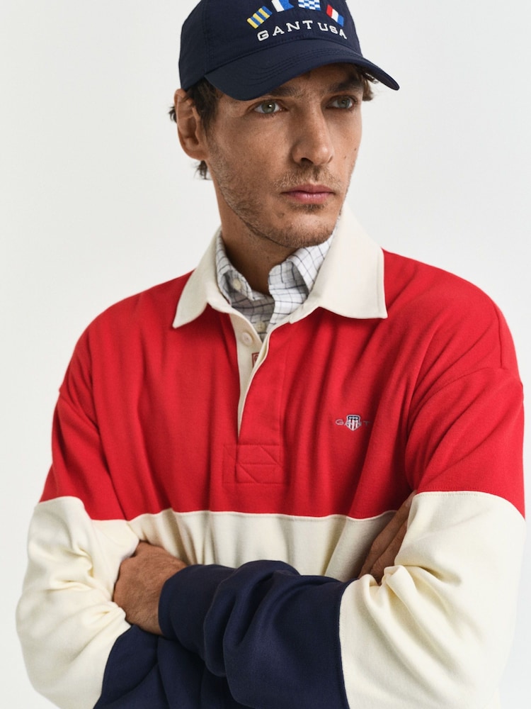 GANT Red Blocked Heavy 100% Cotton Rugby Shirt - Image 4 of 5