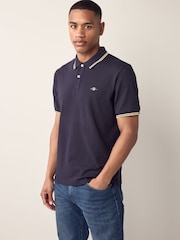 GANT Navy Tipped Polo Shirt - Image 1 of 5