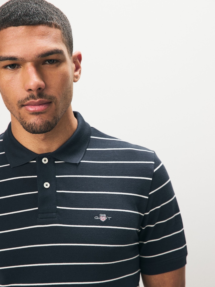 GANT Navy 100% Cotton Short Sleeve Striped Polo Shirt - Image 3 of 5
