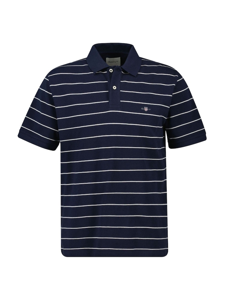 GANT Navy 100% Cotton Short Sleeve Striped Polo Shirt - Image 4 of 5