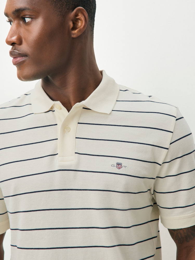 GANT Cream 100% Cotton Short Sleeve Striped Polo Shirt - Image 3 of 5