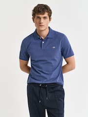 GANT Mid Blue 100% Cotton Regular Short Sleeve Shield Logo Pique Polo Shirt - Image 1 of 5