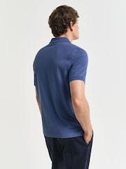 GANT Mid Blue 100% Cotton Regular Short Sleeve Shield Logo Pique Polo Shirt - Image 2 of 5