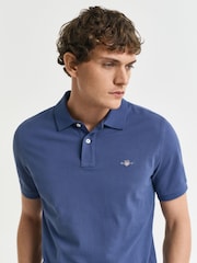 GANT Mid Blue 100% Cotton Regular Short Sleeve Shield Logo Pique Polo Shirt - Image 3 of 5