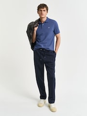 GANT Mid Blue 100% Cotton Regular Short Sleeve Shield Logo Pique Polo Shirt - Image 4 of 5