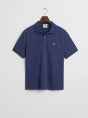 GANT Mid Blue 100% Cotton Regular Short Sleeve Shield Logo Pique Polo Shirt - Image 5 of 5