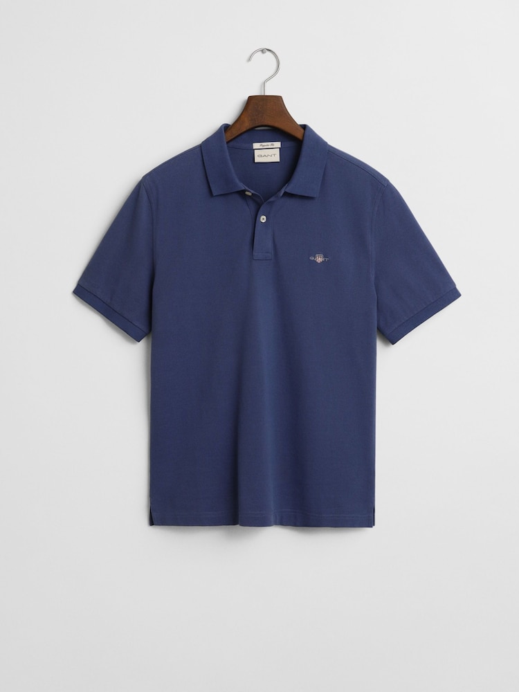 GANT Mid Blue 100% Cotton Regular Short Sleeve Shield Logo Pique Polo Shirt - Image 5 of 5