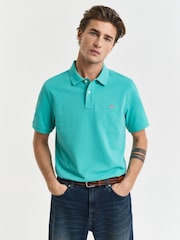 GANT Turquoise 100% Cotton Regular Short Sleeve Shield Logo Pique Polo Shirt - Image 1 of 5
