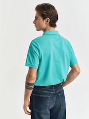 GANT Turquoise 100% Cotton Regular Short Sleeve Shield Logo Pique Polo Shirt - Image 2 of 5