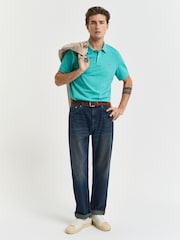 GANT Turquoise 100% Cotton Regular Short Sleeve Shield Logo Pique Polo Shirt - Image 3 of 5