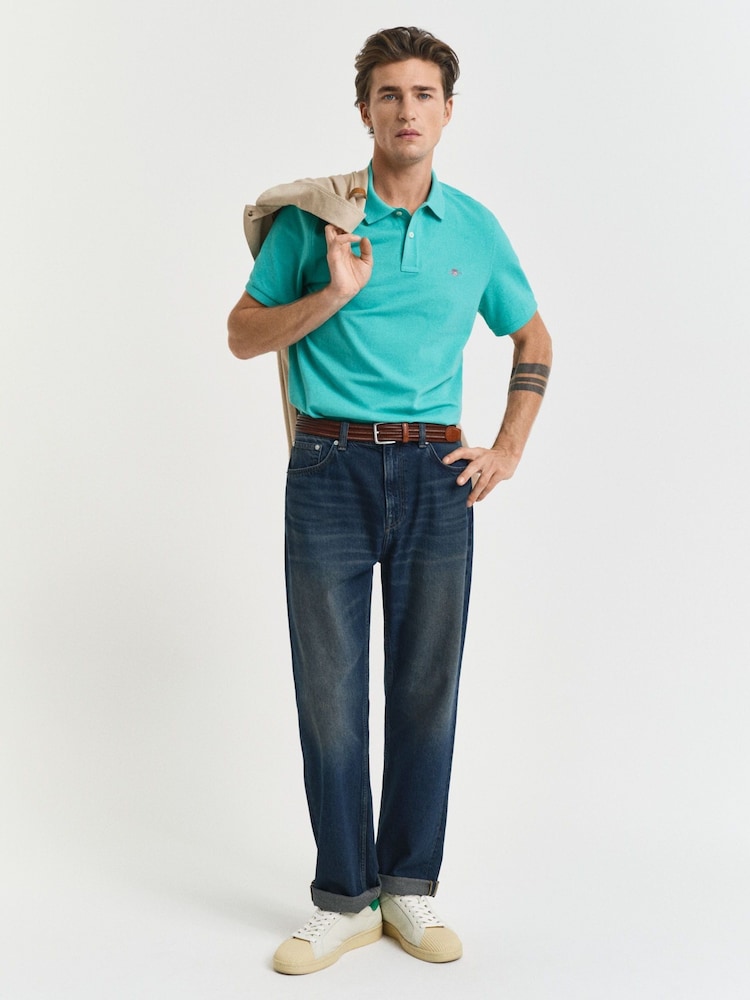 GANT Turquoise Shield Logo Pique Polo Shirt - Image 3 of 5