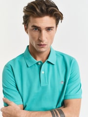 GANT Turquoise 100% Cotton Regular Short Sleeve Shield Logo Pique Polo Shirt - Image 4 of 5