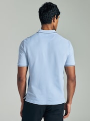 GANT Mid Blue Tipped Collar Pique 100% Cotton Polo Shirt - Image 2 of 2