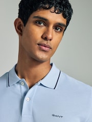 GANT Mid Blue Tipped Collar Pique Polo Shirt - Image 3 of 5