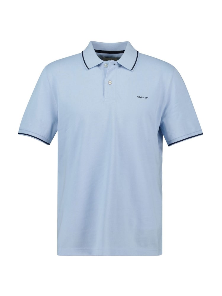 GANT Mid Blue Tipped Collar Pique Polo Shirt - Image 4 of 5