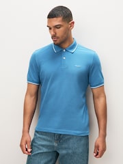 GANT Blue Tipped Collar Pique Polo Shirt - Image 1 of 5