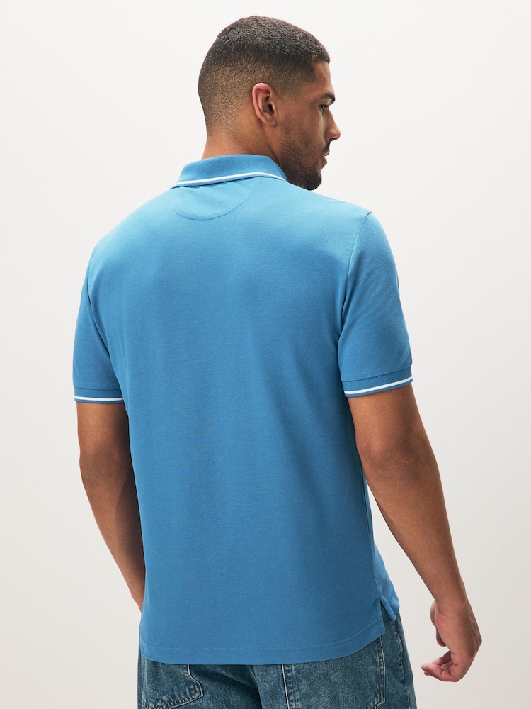 GANT Blue Tipped Collar Pique Polo Shirt - Image 2 of 5