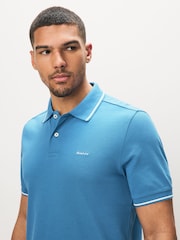 GANT Blue Tipped Collar Pique Polo Shirt - Image 3 of 5