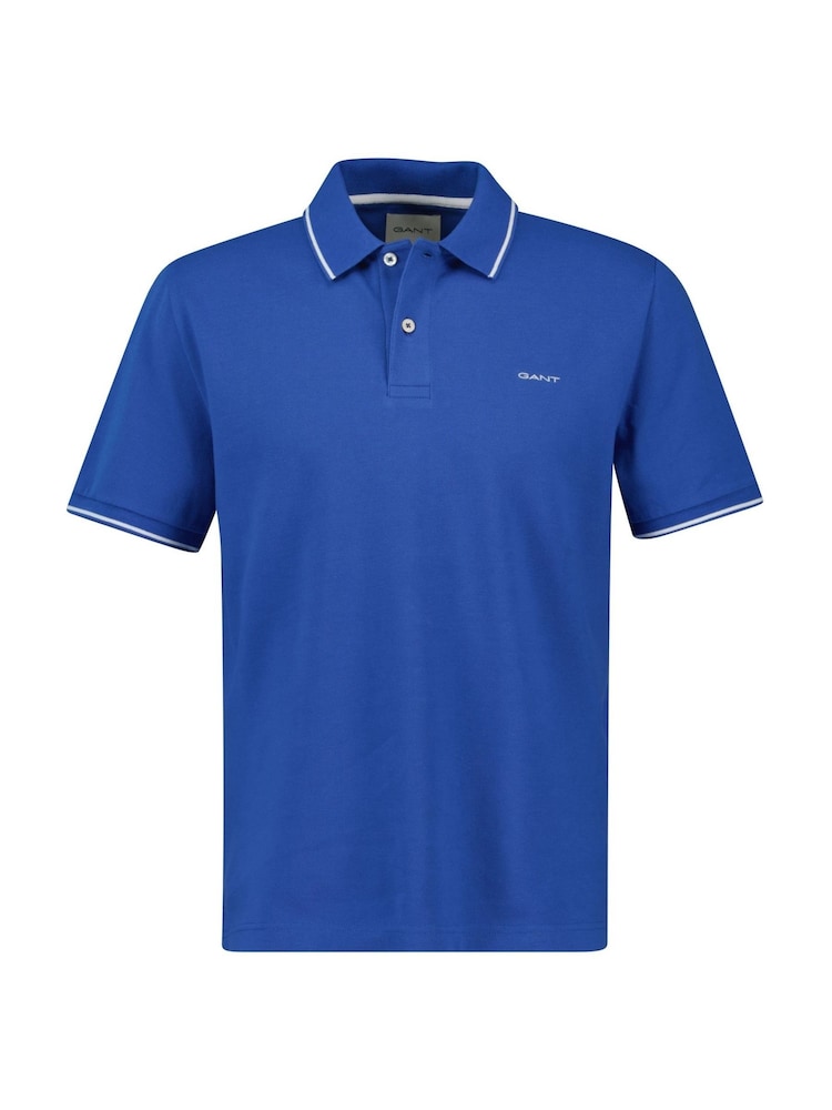 GANT Blue Tipped Collar Pique Polo Shirt - Image 4 of 5
