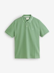 GANT Green Tipped Collar Pique Polo Shirt - Image 3 of 3