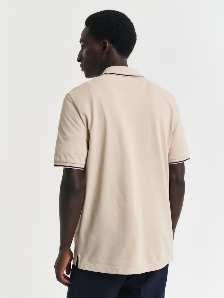 GANT Tan Brown Tipped Collar Pique Polo Shirt - Image 2 of 5