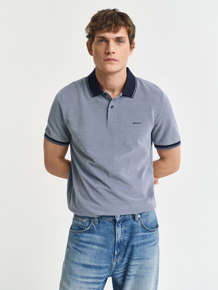 GANT Navy Short Sleeve Oxford Pique Polo Shirt - Image 1 of 4