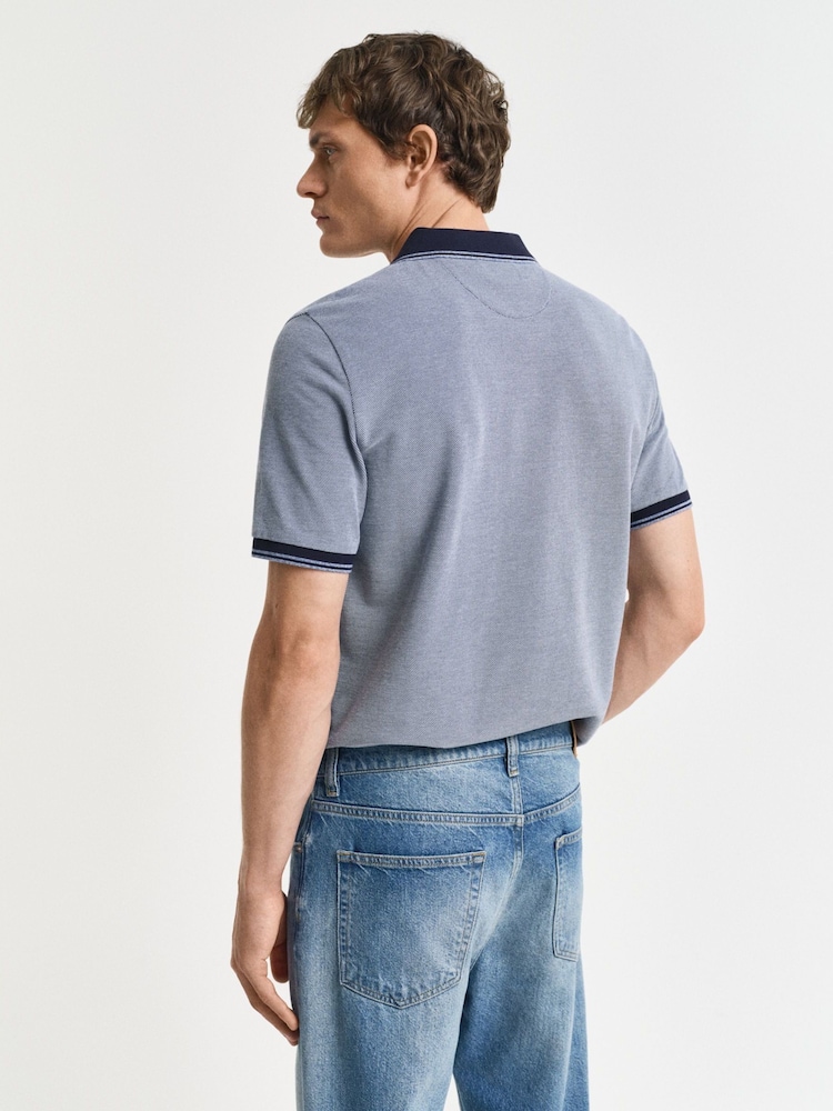 GANT Navy Short Sleeve Oxford Pique Polo Shirt - Image 2 of 4