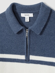 Reiss Blue/White Gallow 3-9 yrs Half-Zip Colour-Block Polo Shirt - Image 4 of 4